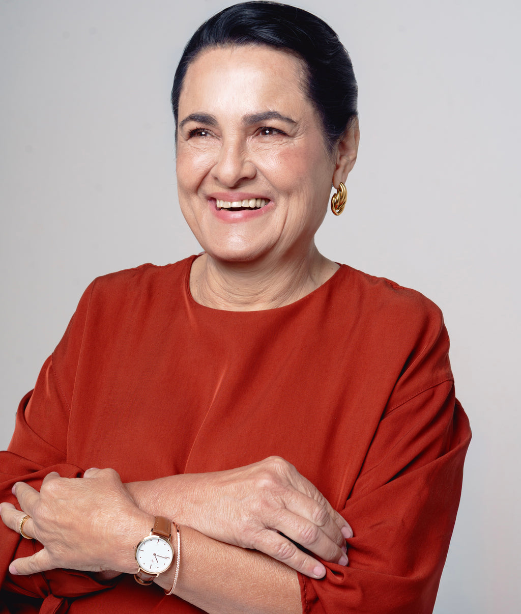 Woman wearing the Flavia Classic Leather watch 