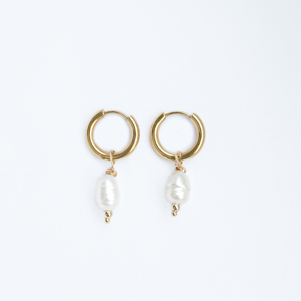 Pearl Drop Huggie Earrings Ariella Edit
