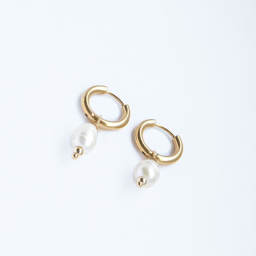Pearl Drop Huggie Earrings Ariella Edit